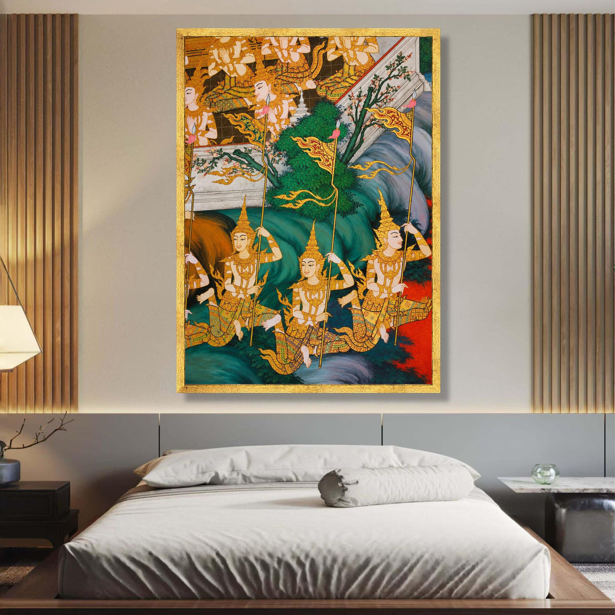 Thai Traditional Mural Art Canvas, Divine Figures Wall Art, Asian Cultural Decoration, Spiritual wall decoration, canvas print, wall art