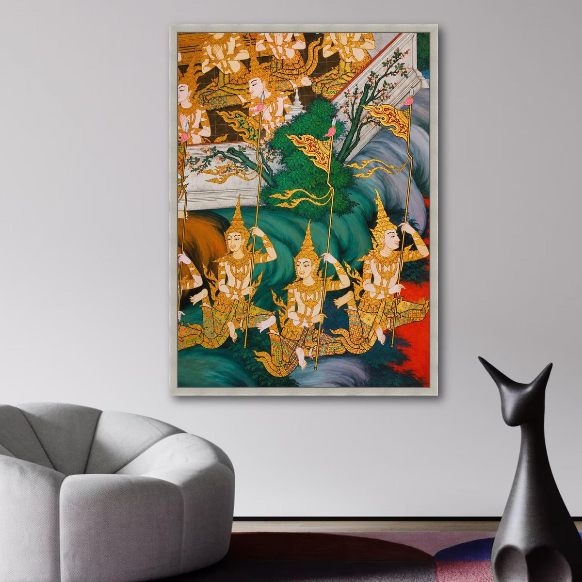 Thai Traditional Mural Art Canvas, Divine Figures Wall Art, Asian Cultural Decoration, Spiritual wall decoration, canvas print, wall art