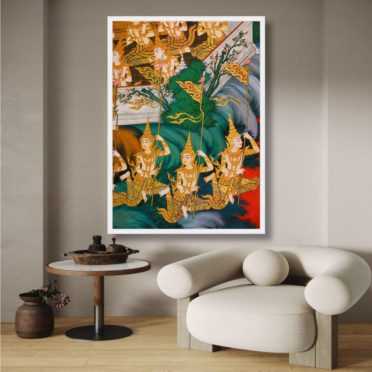 Thai Traditional Mural Art Canvas, Divine Figures Wall Art, Asian Cultural Decoration, Spiritual wall decoration, canvas print, wall art