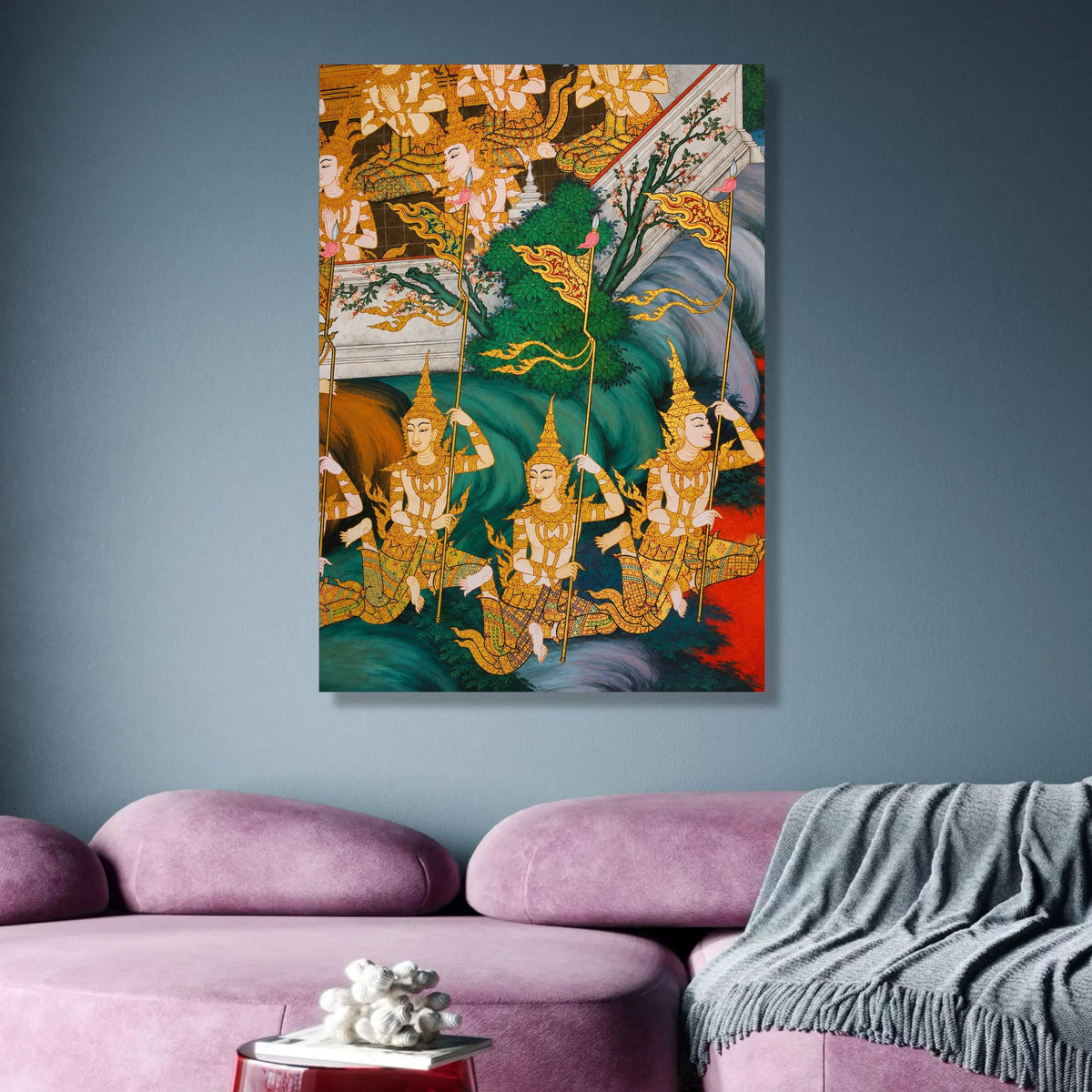 Thai Traditional Mural Art Canvas, Divine Figures Wall Art, Asian Cultural Decoration, Spiritual wall decoration, canvas print, wall art