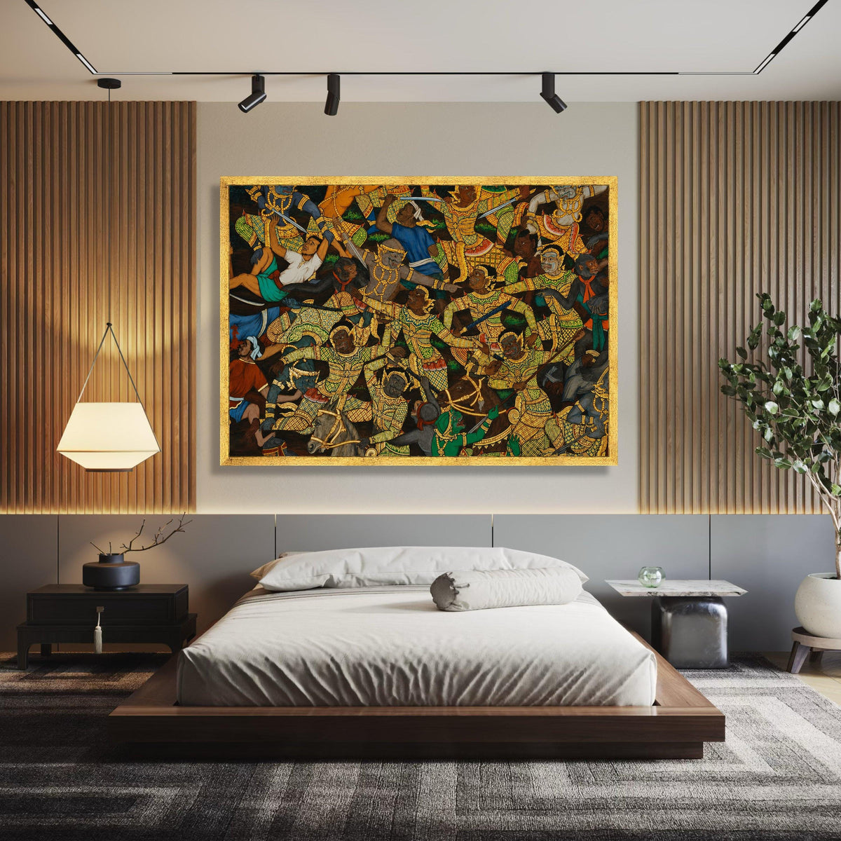 Traditional Thai Battle Scene Canvas, Asian Mythology Wall Art, Cultural Historical Painting, wall decoration, canvas print, wall art