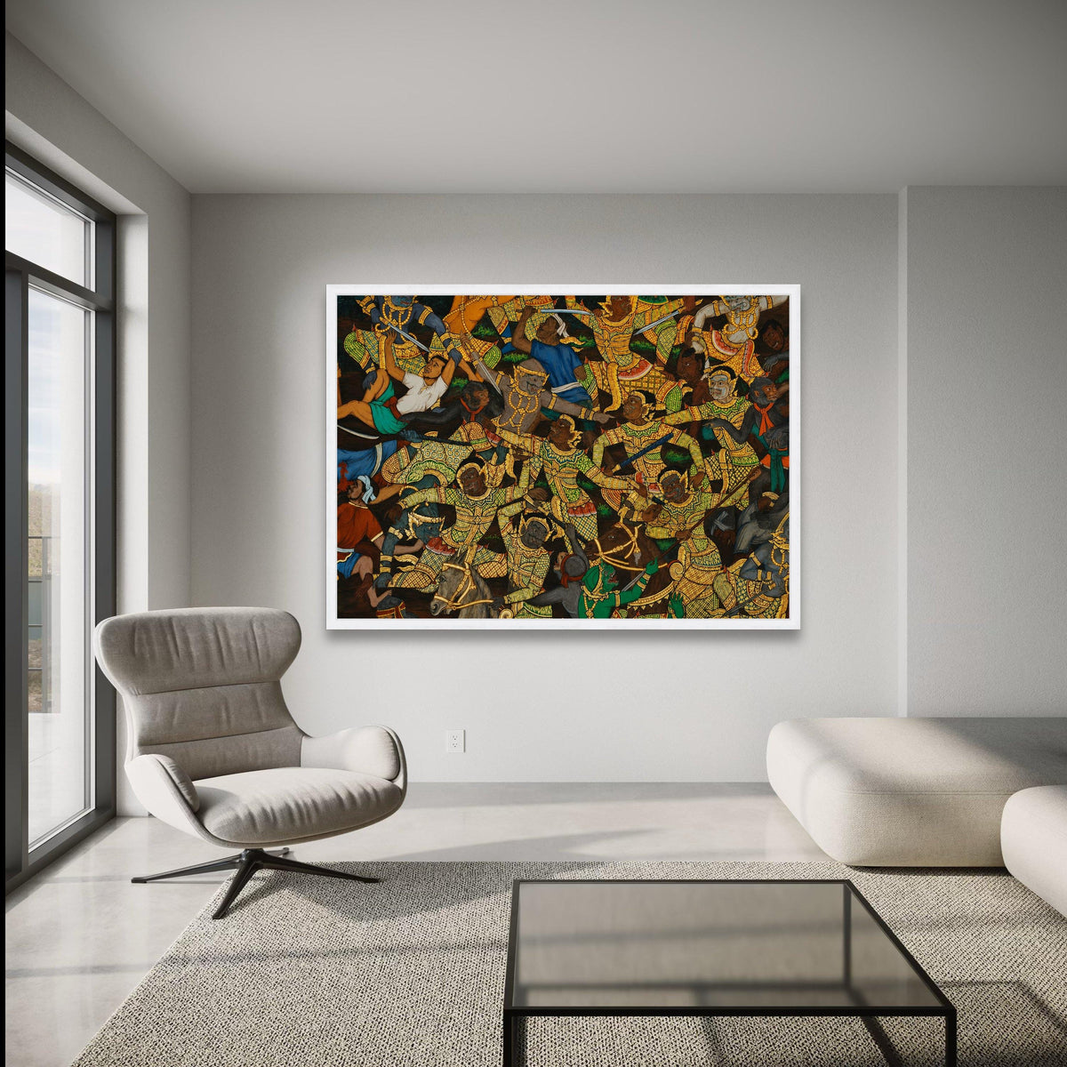 Traditional Thai Battle Scene Canvas, Asian Mythology Wall Art, Cultural Historical Painting, wall decoration, canvas print, wall art