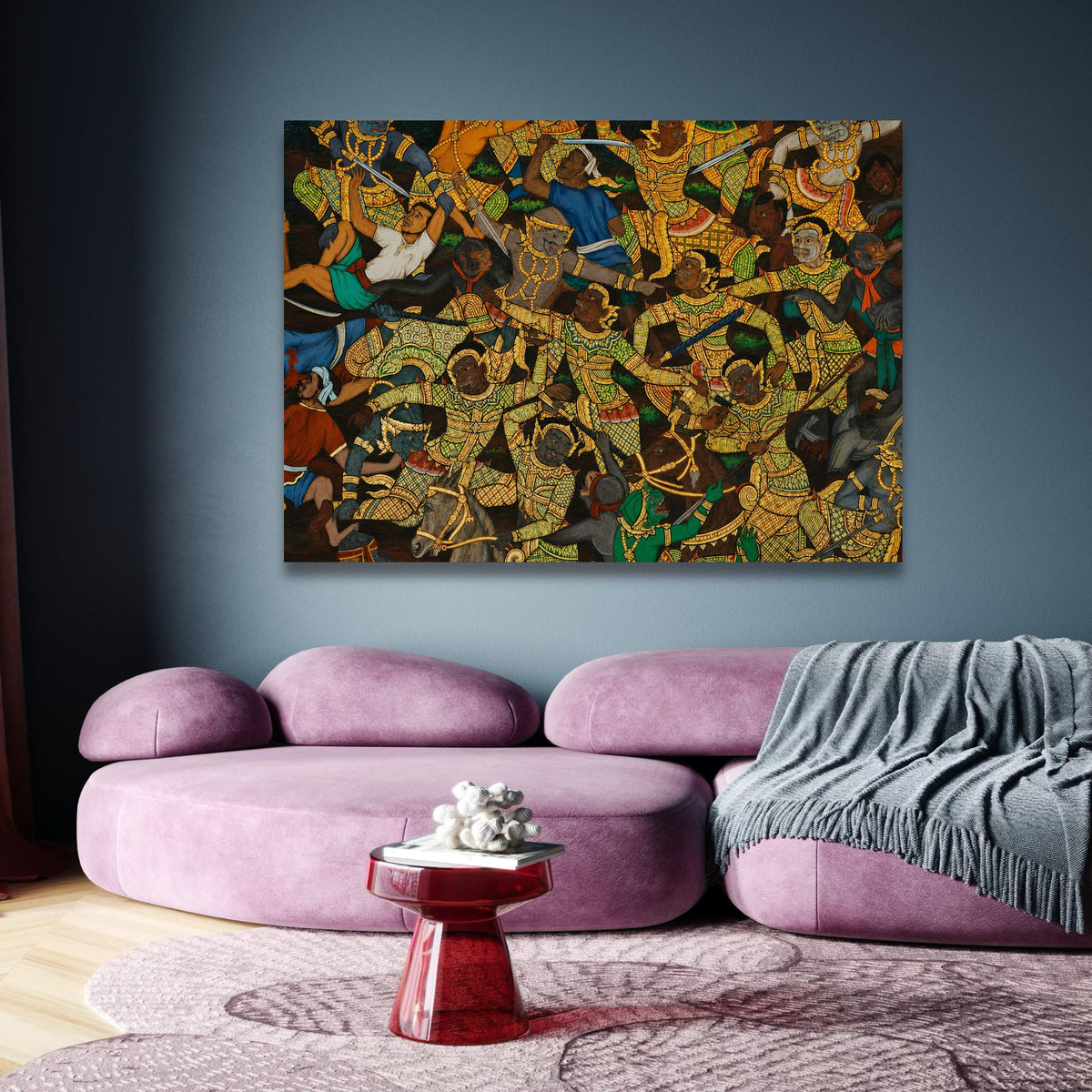 Traditional Thai Battle Scene Canvas, Asian Mythology Wall Art, Cultural Historical Painting, wall decoration, canvas print, wall art