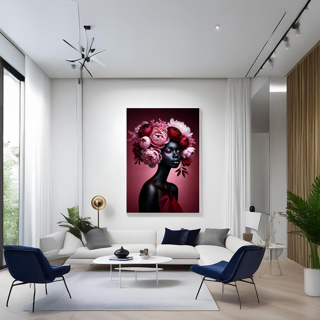 Romantic Floral Woman Canvas - Pink & Burgundy Tones, Elegant Wall Art
