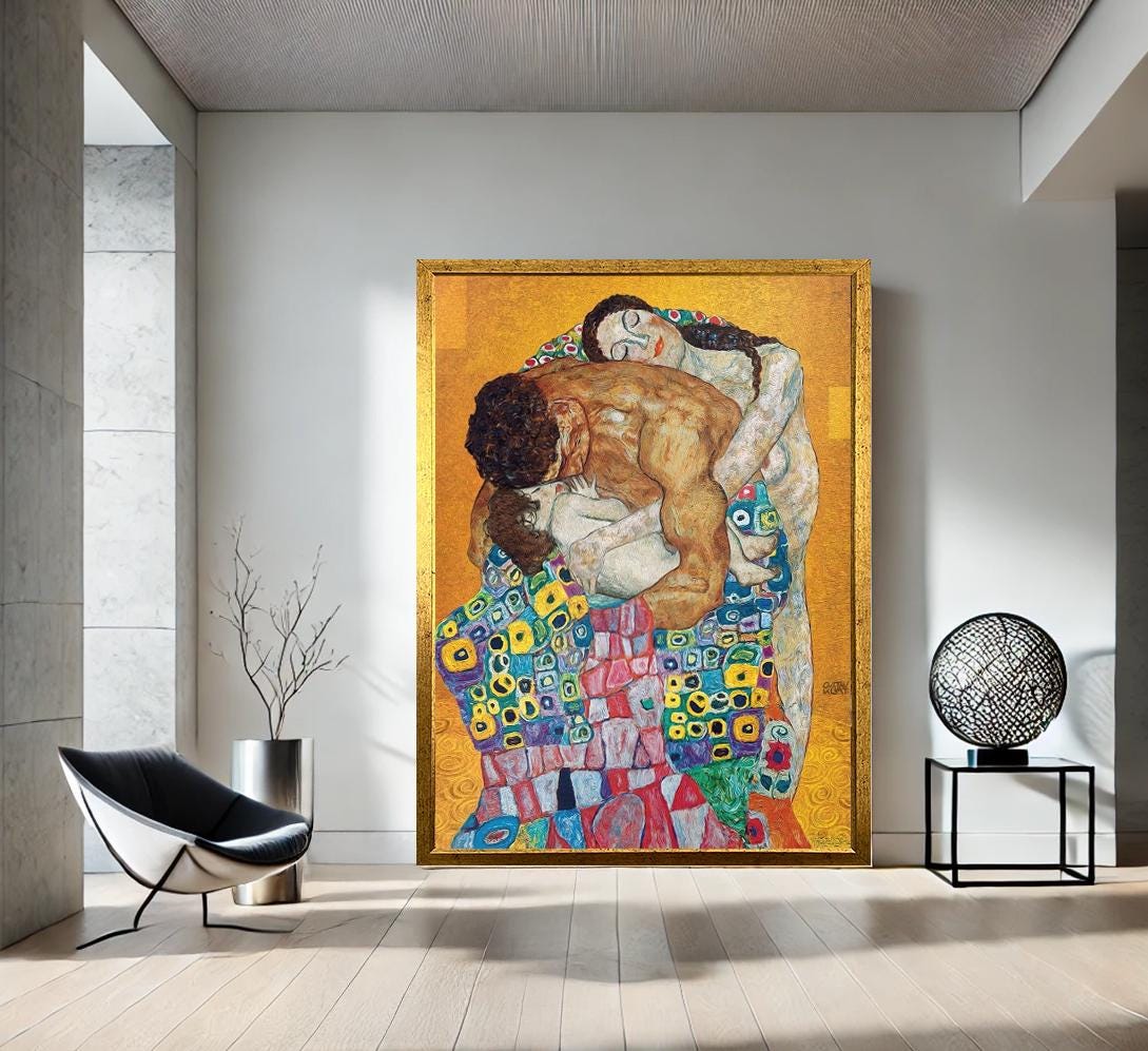 Gustav Klimt The Hug Canvas Print – Abstract Art Deco Couple Painting