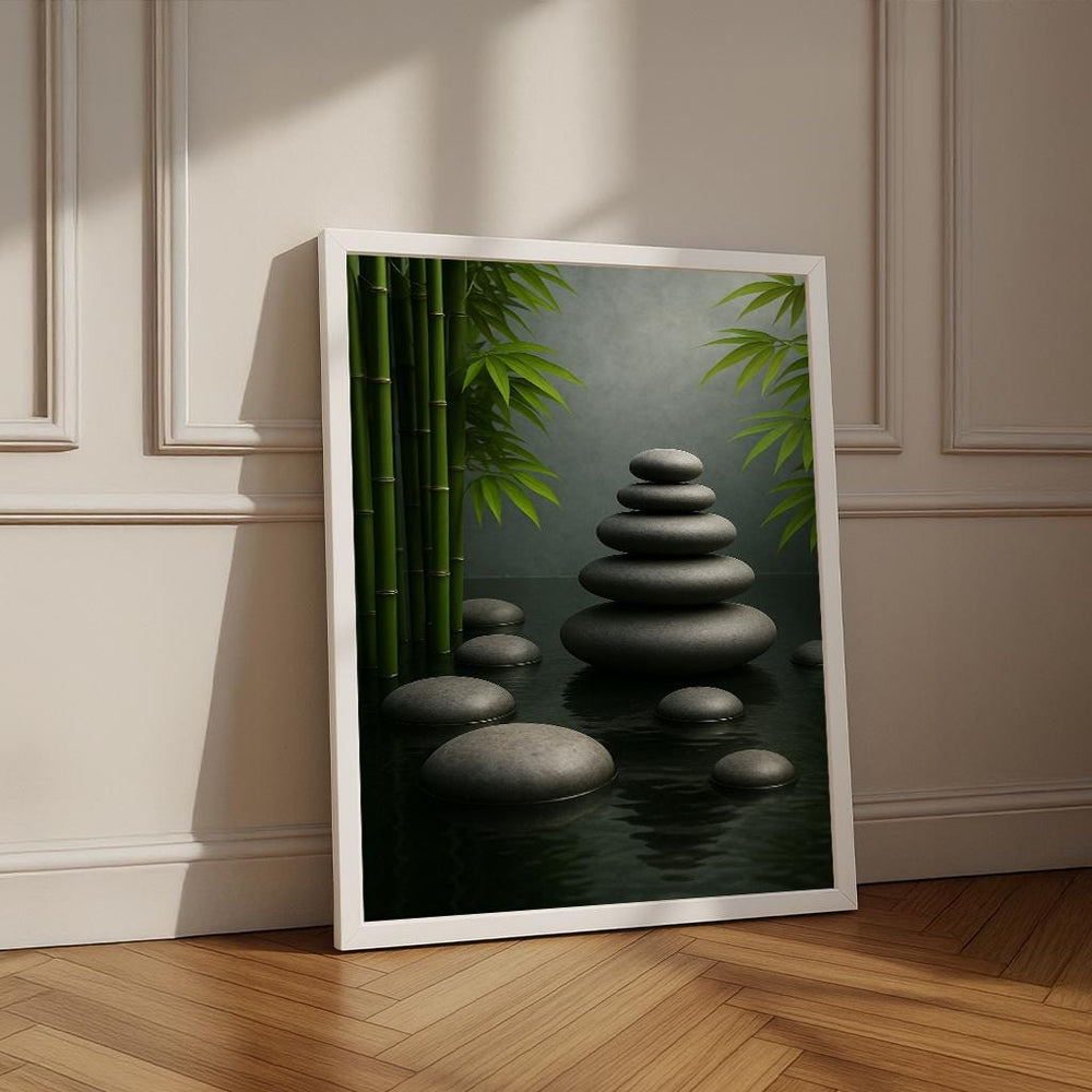Zen Stone Bamboo Canvas Print, Peaceful Meditation Decor, Ready to Hang