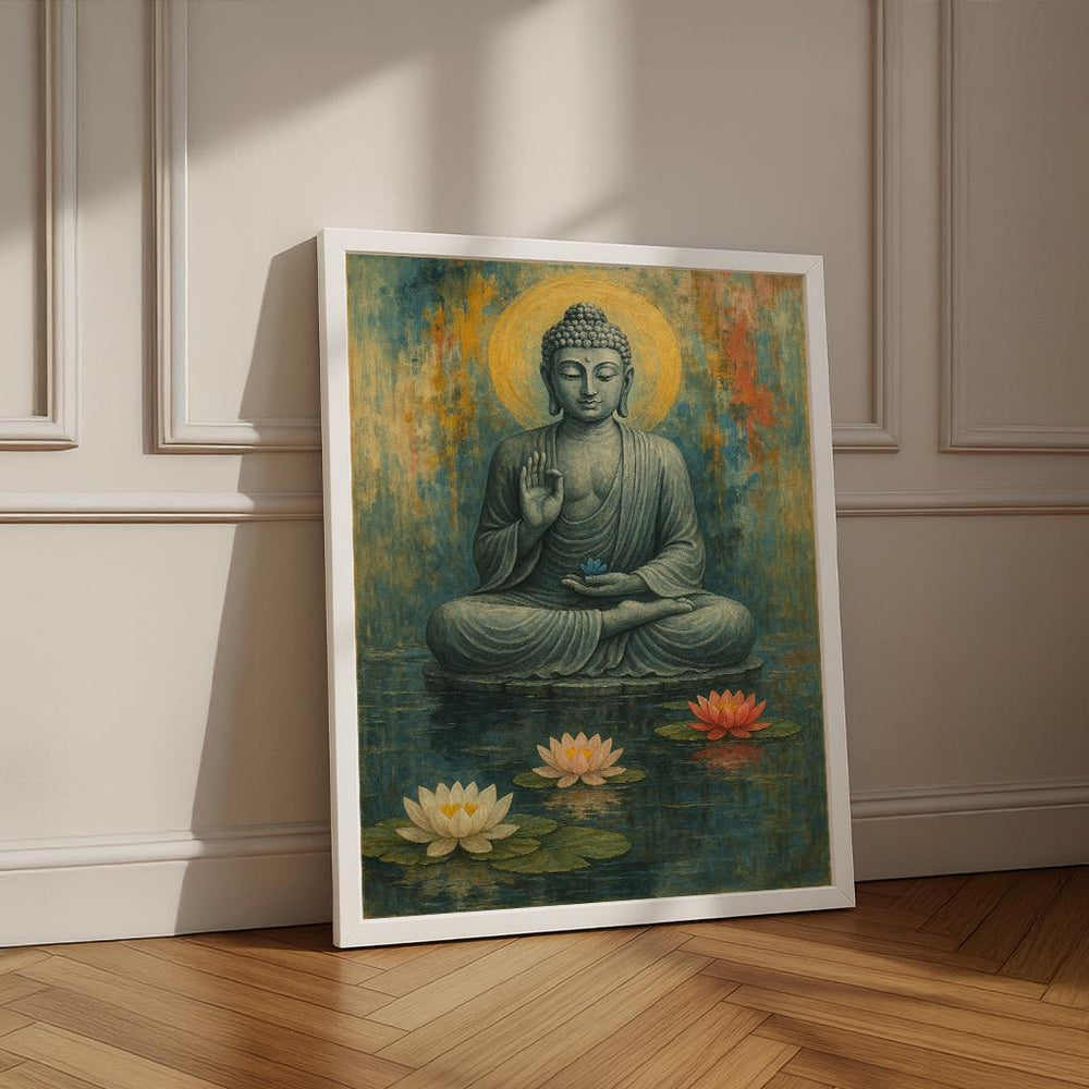 Lotus Buddha Canvas Print, Zen Meditation Room Decor, Ready to Hang