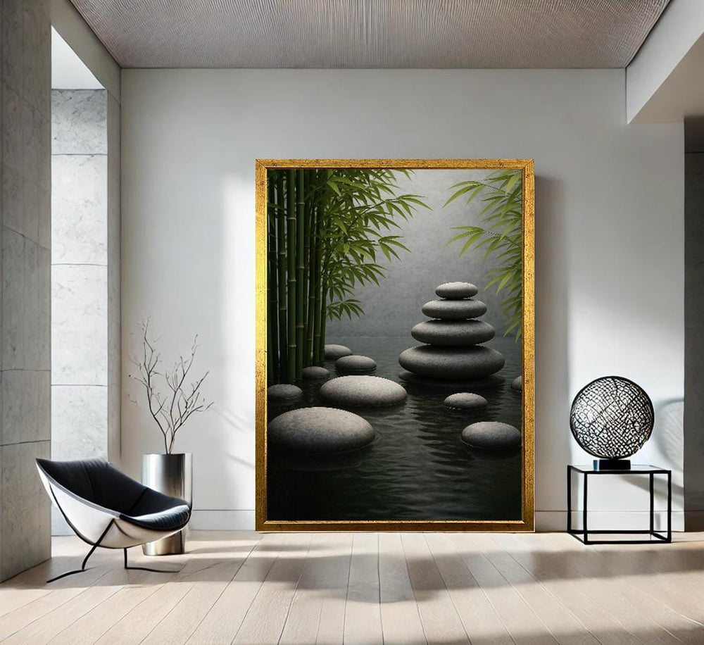 Zen Stones and Bamboo Canvas Print, Tranquil Wall Art