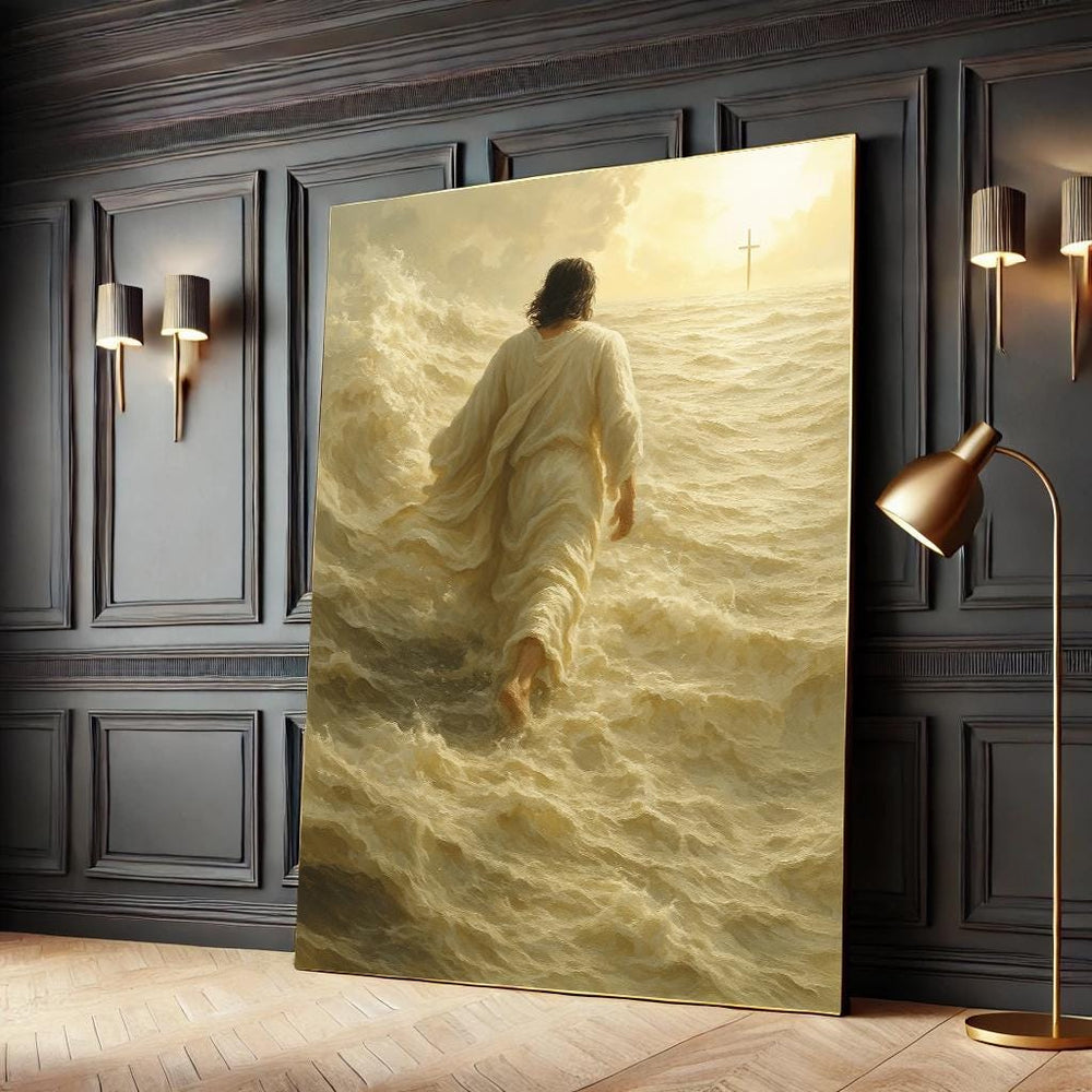 Jesus Walking on Water Canvas Print – Religious Ocean Painting