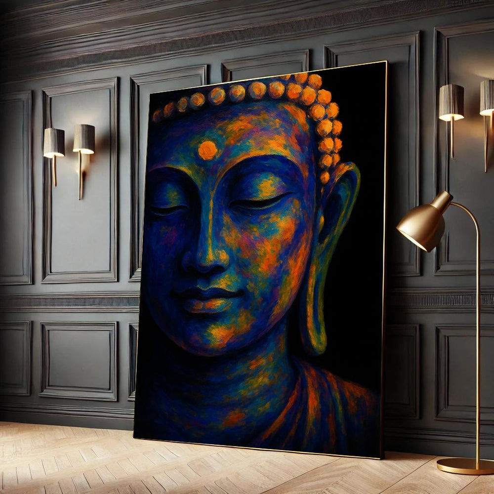 Golden Buddha Canvas Print, Zen Meditation Floral Wall Art