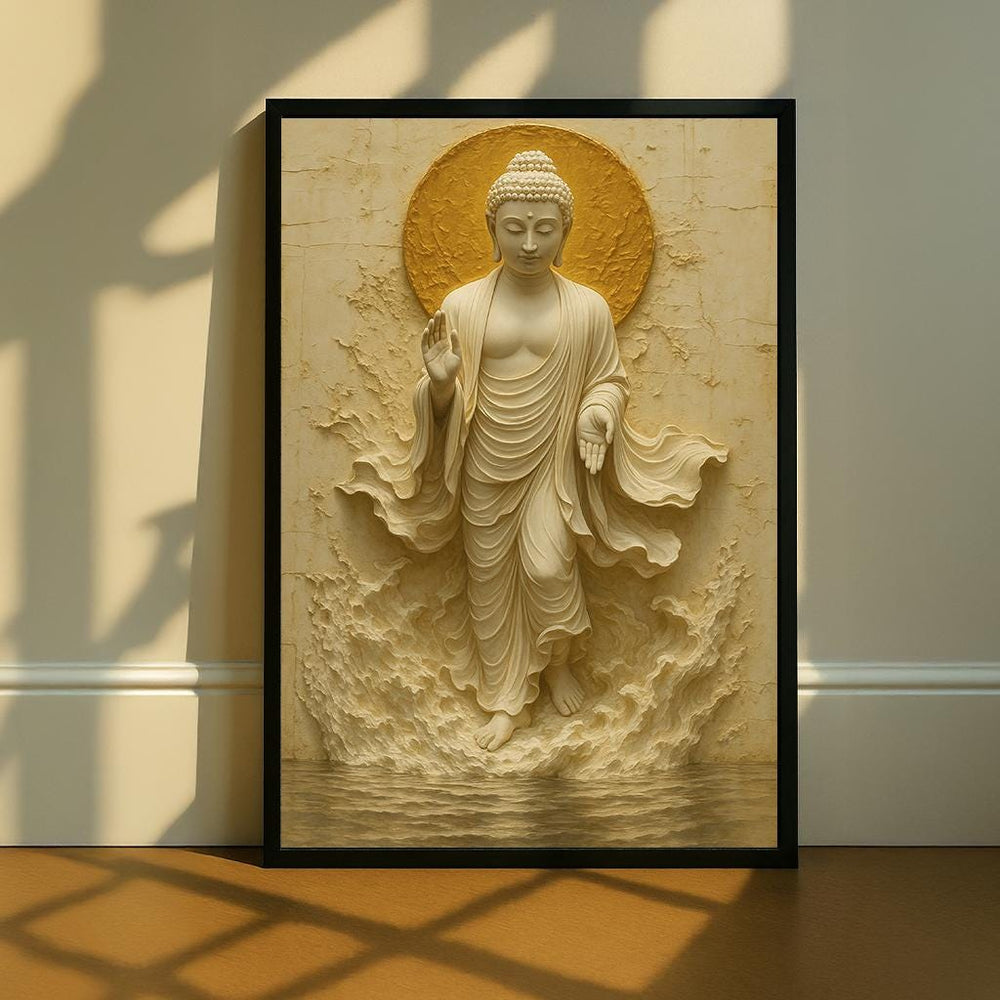Golden Buddha Canvas Print, Spiritual Zen Wall Art