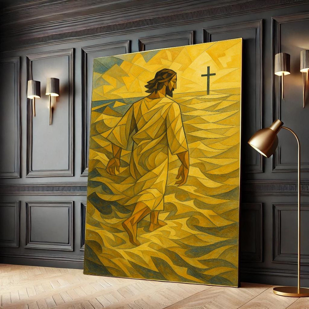 Jesus Walking on Water Canvas, Christian Abstract Art, Faith Home Decor