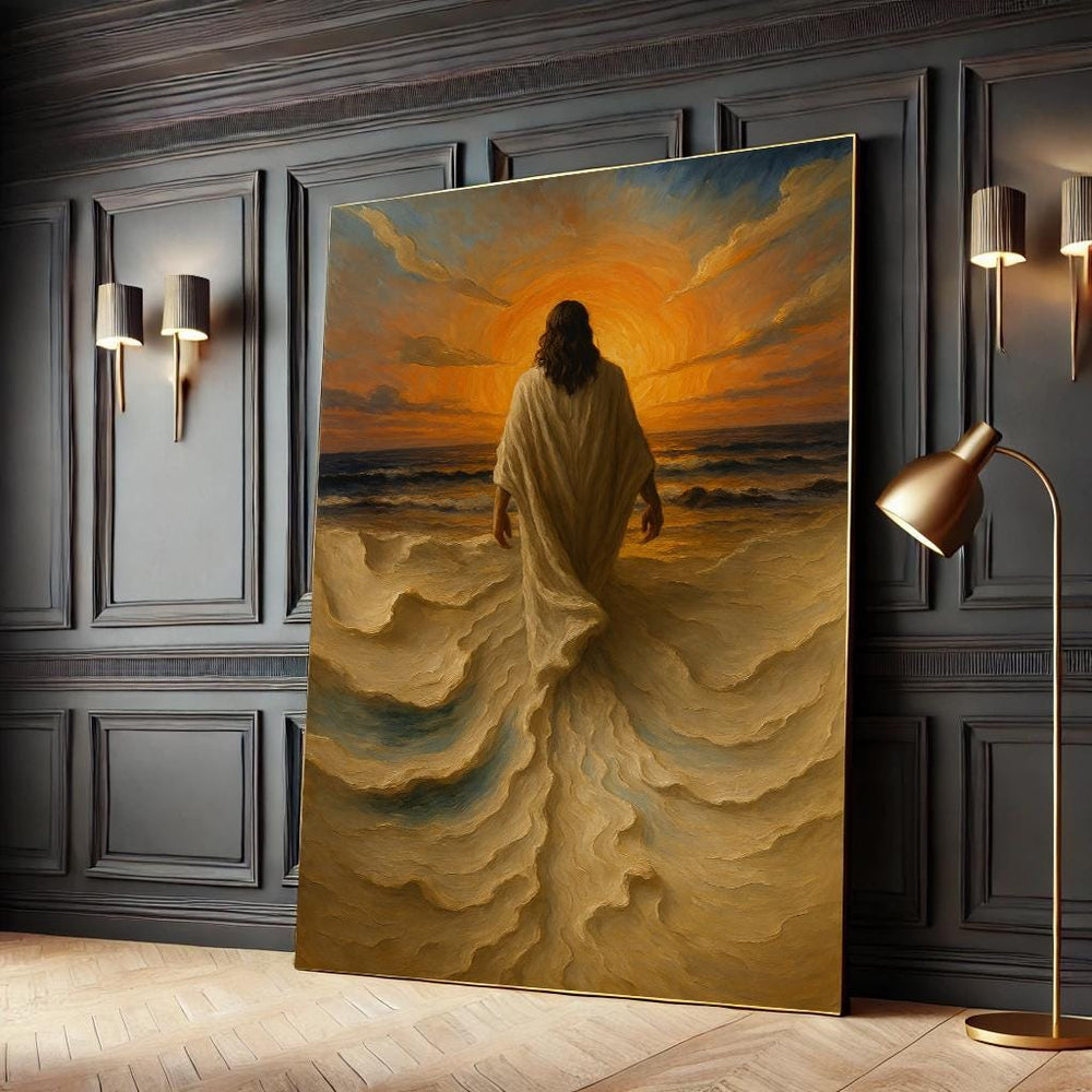 Jesus Walking on Water Canvas Print, Religious Christian Wall Art