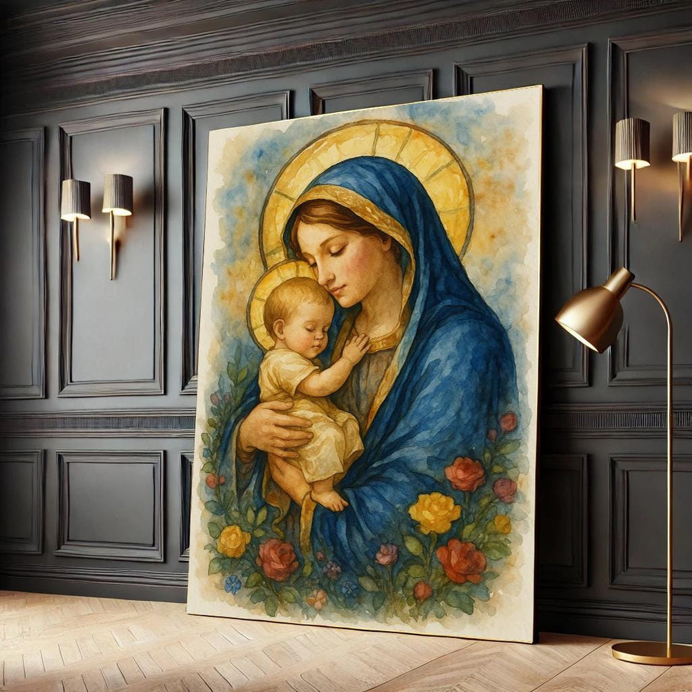 Virgin Mary and Baby Jesus Canvas Print, Religious Wall Art