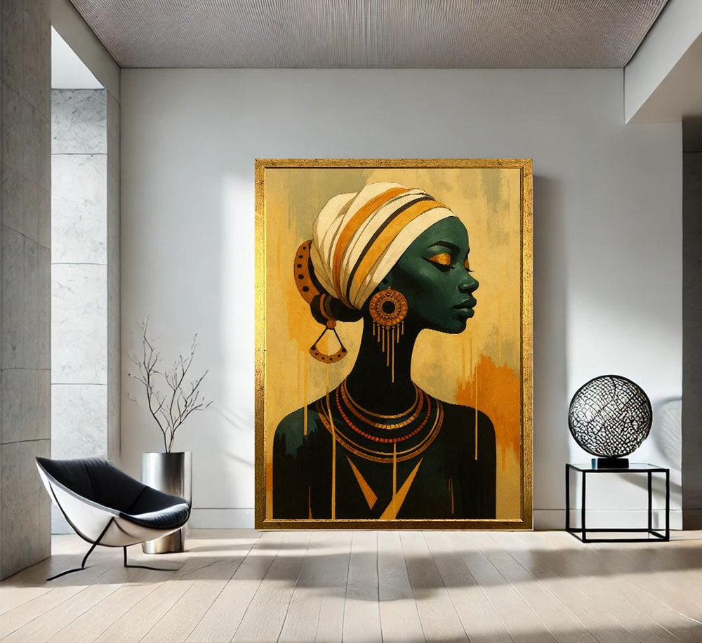 Bold African Woman Portrait Canvas Wall Art Print | Boho Living Room Decor | Statement Piece