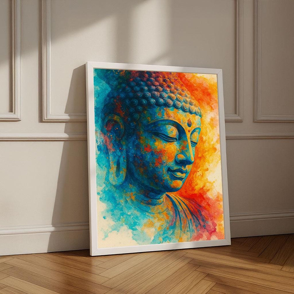 Peaceful Buddha Portrait Canvas Wall Art Print | Vibrant Zen Living Room Decor | Statement Piece