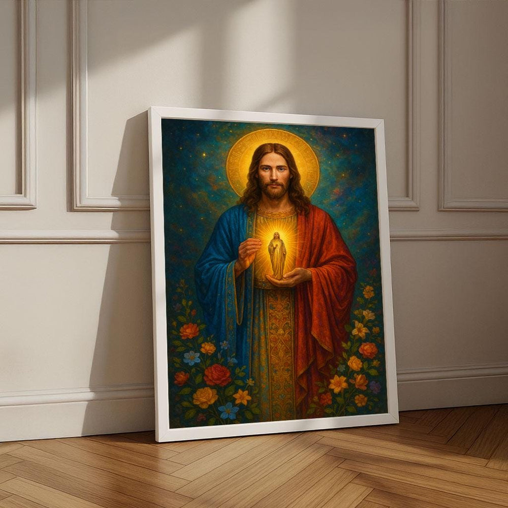 Radiant Jesus with Halo Canvas Wall Art Print | Spiritual Living Room Decor | Statement Piece