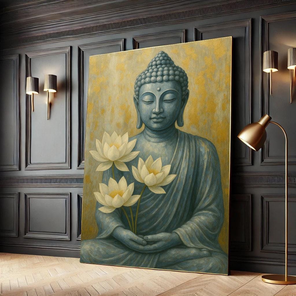 Image 4 of Serene Buddha with Lotus Canvas Wall Art Print | Zen Spiritual Living Room Decor | Meditation Statement Piece