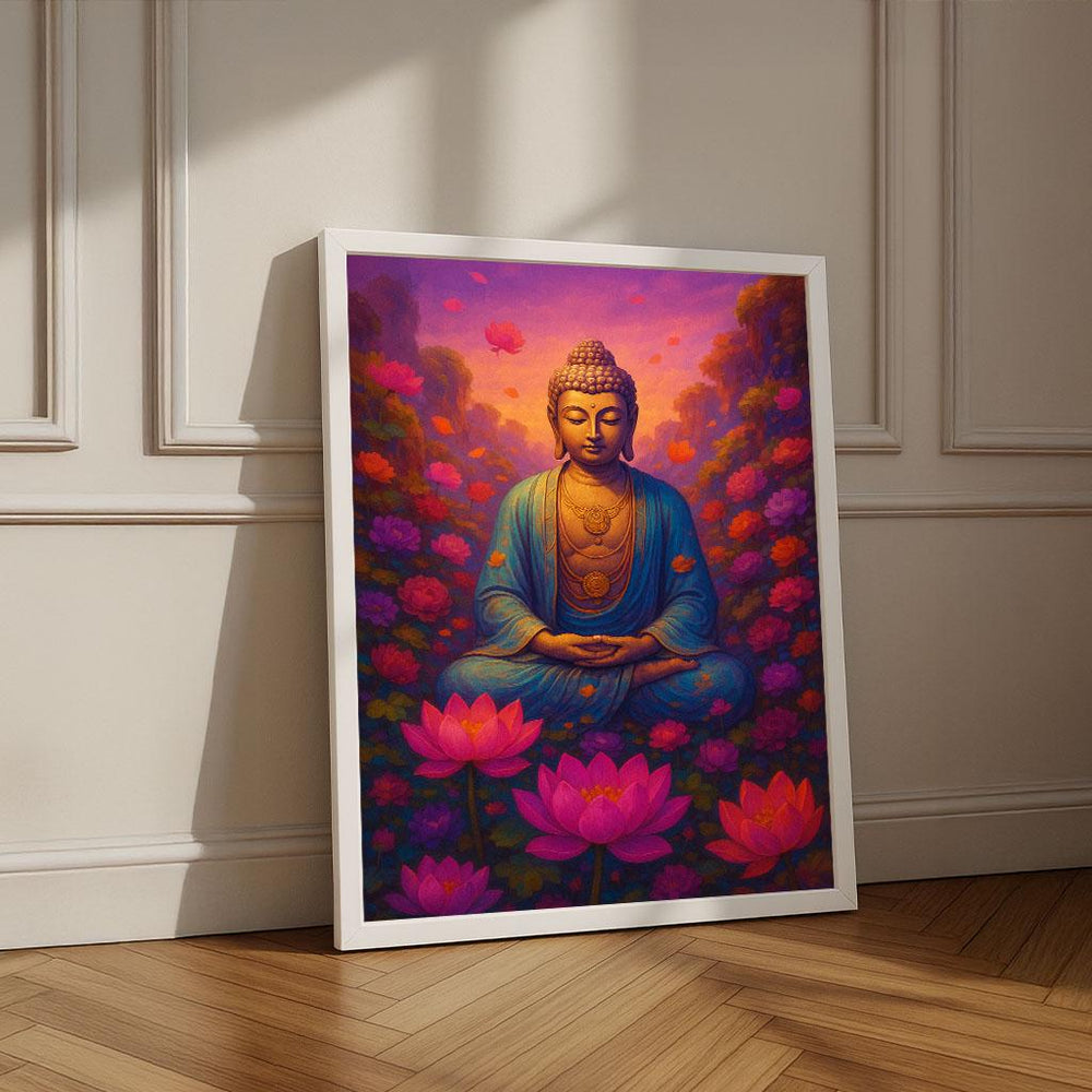 Serene Buddha Meditation Canvas Wall Art Print | Vibrant Spiritual Living Room Decor | Statement Piece