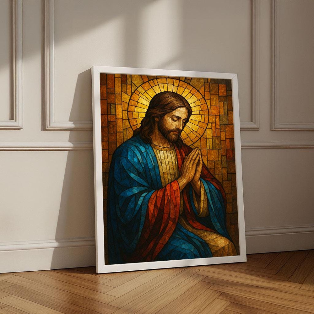 Jesus in Prayer Canvas Art | Radiant Spiritual Decor