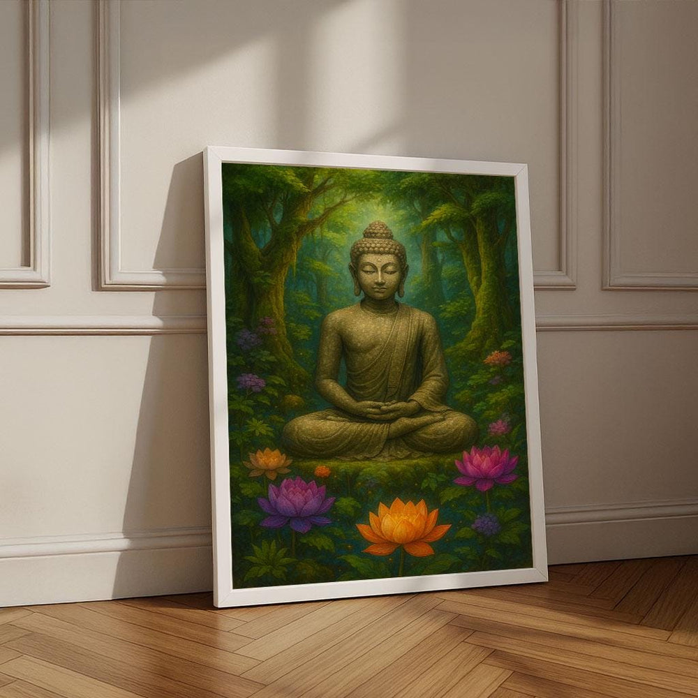 Serene Buddha Meditation Canvas Wall Art Print | Zen Garden Living Room Decor | Statement Piece