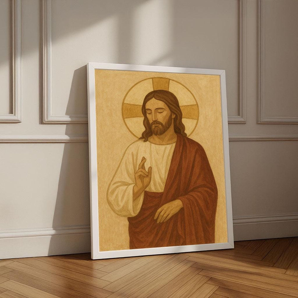 Radiant Jesus Blessing Canvas Wall Art Print | Spiritual Living Room Decor | Statement Piece