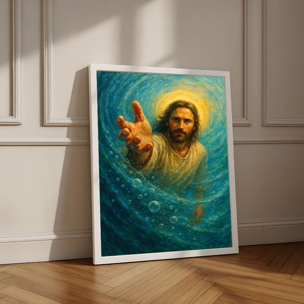 Radiant Jesus Reaching Hand Canvas Wall Art Print | Spiritual Living Room Decor | Statement Piece
