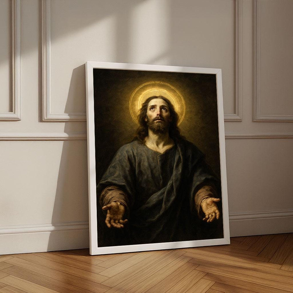 Radiant Jesus with Halo Canvas Wall Art Print | Spiritual Living Room Decor | Statement Piece
