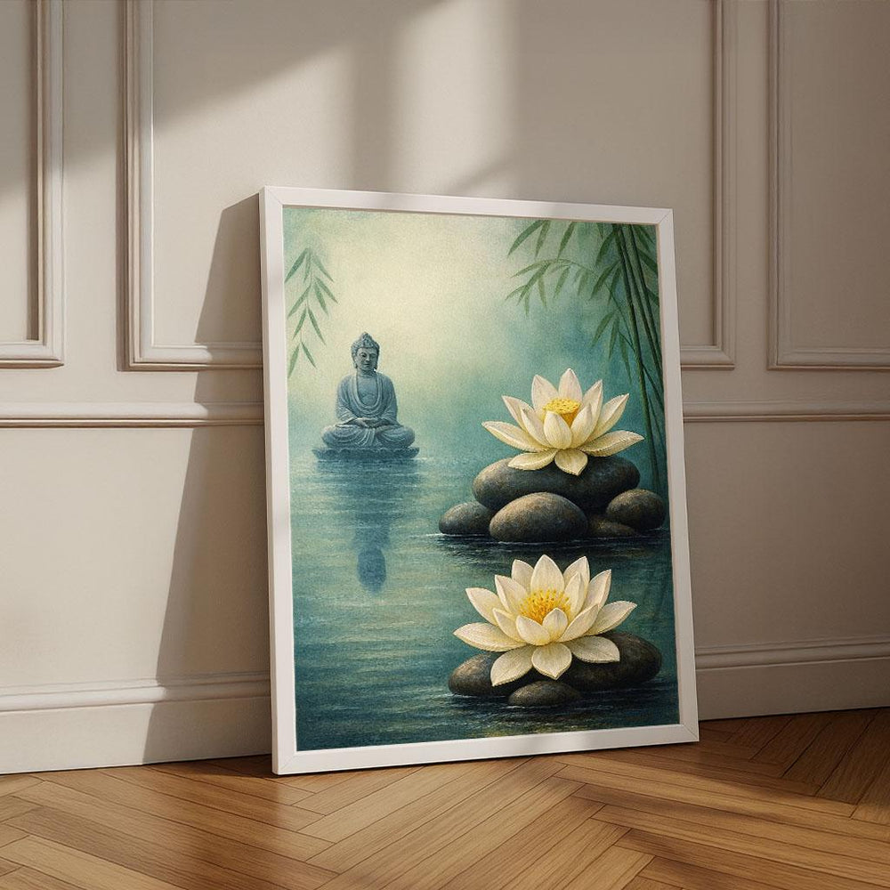 Buddha and Lotus Canvas Print | Zen Living Room Wall Art