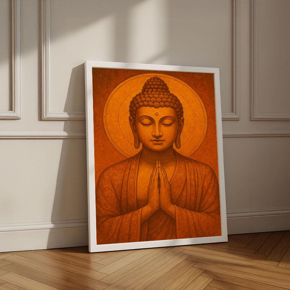 Tranquil Buddha Meditation Canvas Wall Art Print | Warm Orange Living Room Decor | Statement Piece