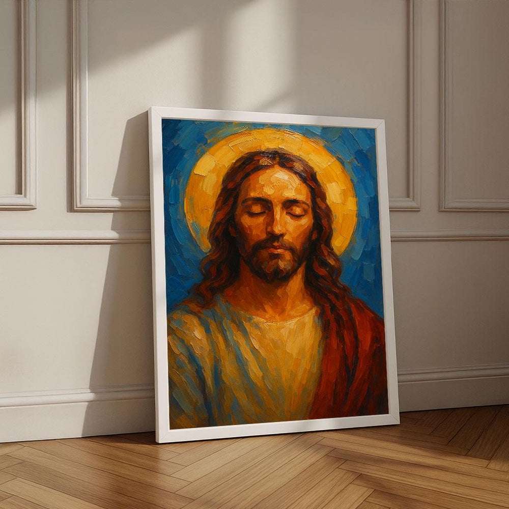 Radiant Jesus with Halo Canvas Wall Art Print | Spiritual Living Room Decor | Statement Piece
