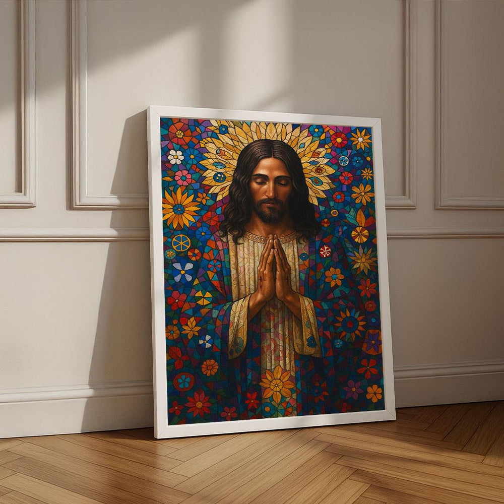 Radiant Jesus Canvas Print | Floral Aura, Spiritual Decor