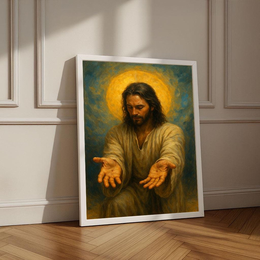 Radiant Jesus Canvas Print | Open Arms, Heavenly Decor