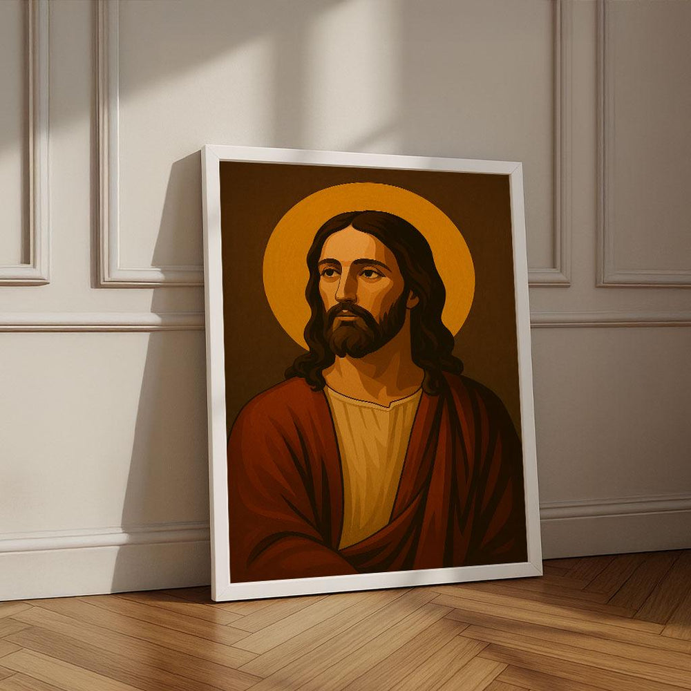 Radiant Jesus with Halo Canvas Wall Art Print | Spiritual Living Room Decor | Statement Piece