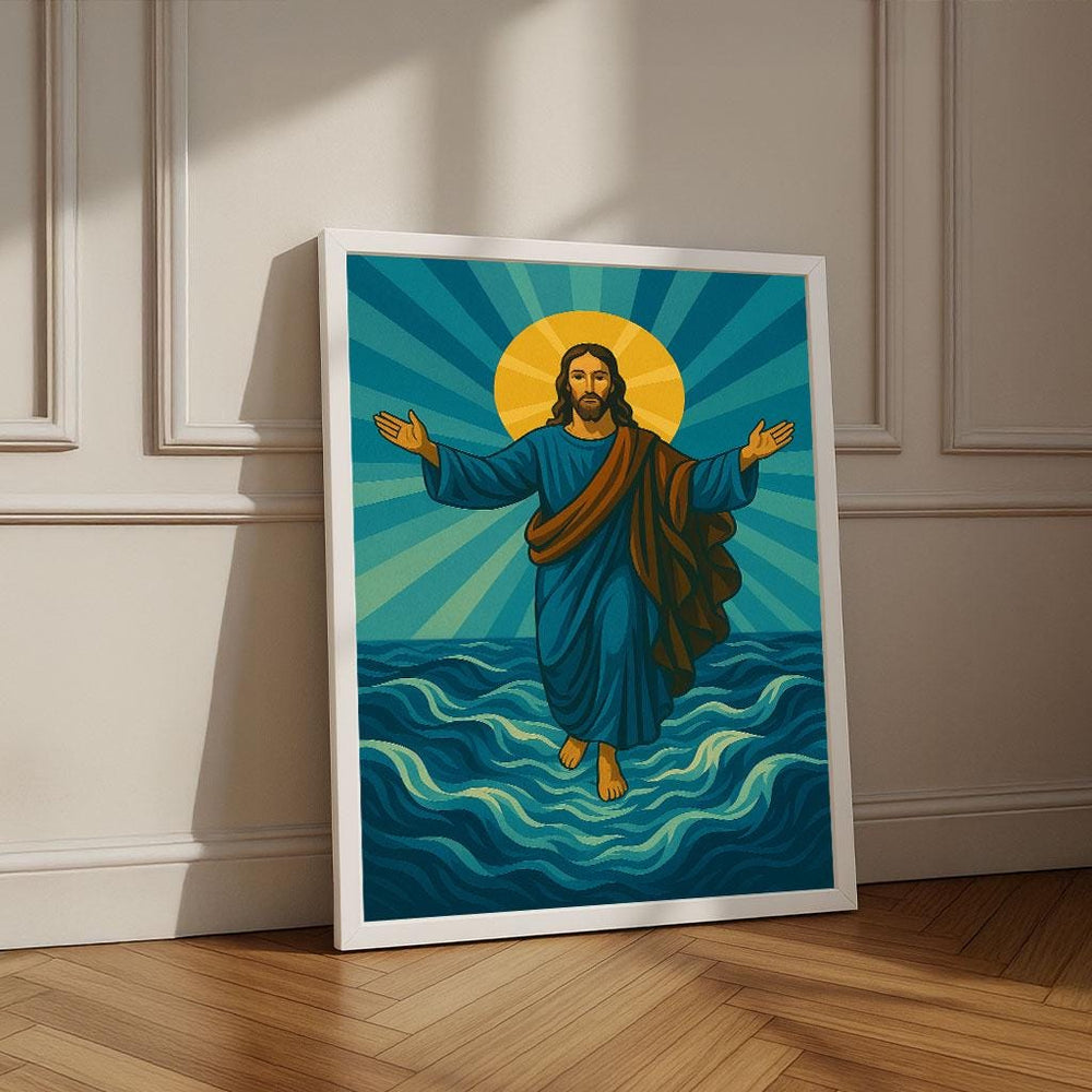Jesus Walking on Water Canvas Print | Religious Living Room Wall Art