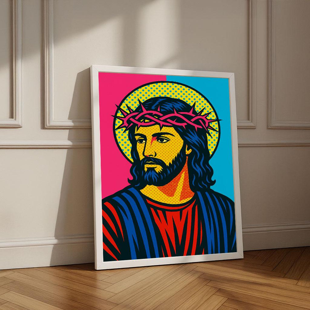 Radiant Jesus Pop Art Canvas Wall Art Print | Vibrant Living Room Decor | Statement Piece