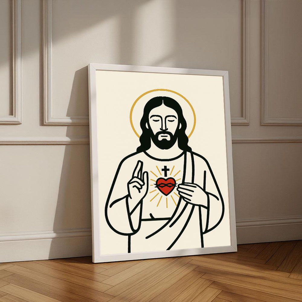 Sacred Heart Jesus Canvas Art | Christian Living Room Decor