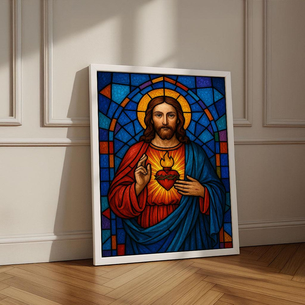Radiant Jesus Sacred Heart Canvas Wall Art Print | Spiritual Living Room Decor | Statement Piece