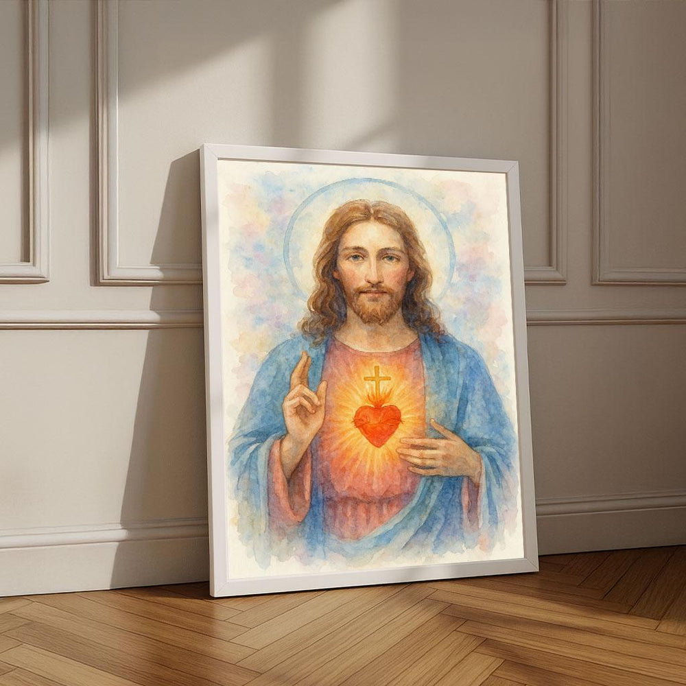 Radiant Jesus Sacred Heart Canvas Wall Art Print | Tranquil Living Room Decor | Statement Piece