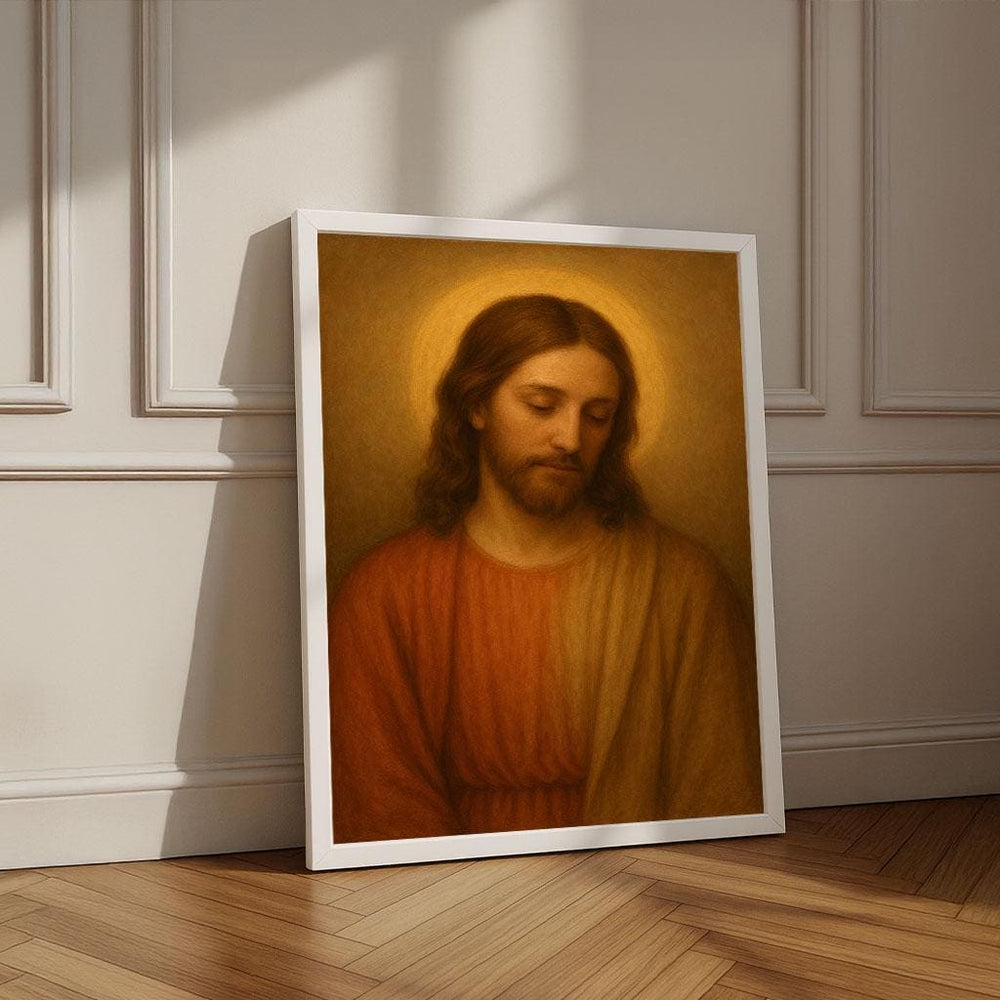 Radiant Jesus with Halo Canvas Wall Art Print | Warm Living Room Decor | Statement Piece