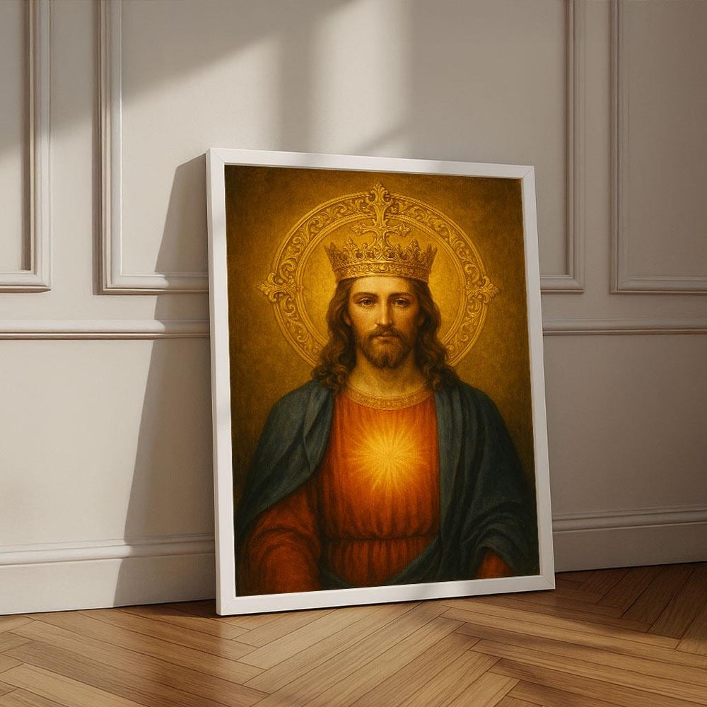 Radiant Jesus with Crown Canvas Wall Art Print | Spiritual Living Room Decor | Statement Piece