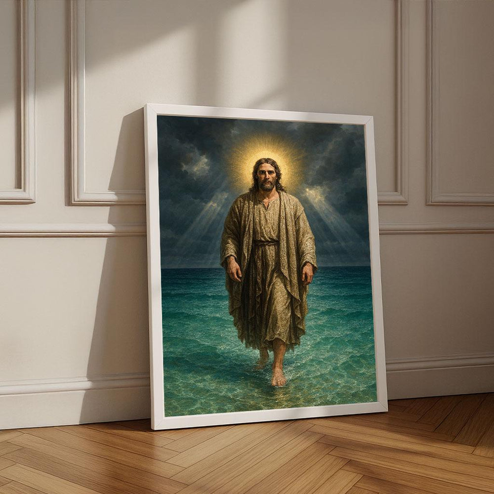 Radiant Jesus Walking on Water Canvas Print | Spiritual Decor