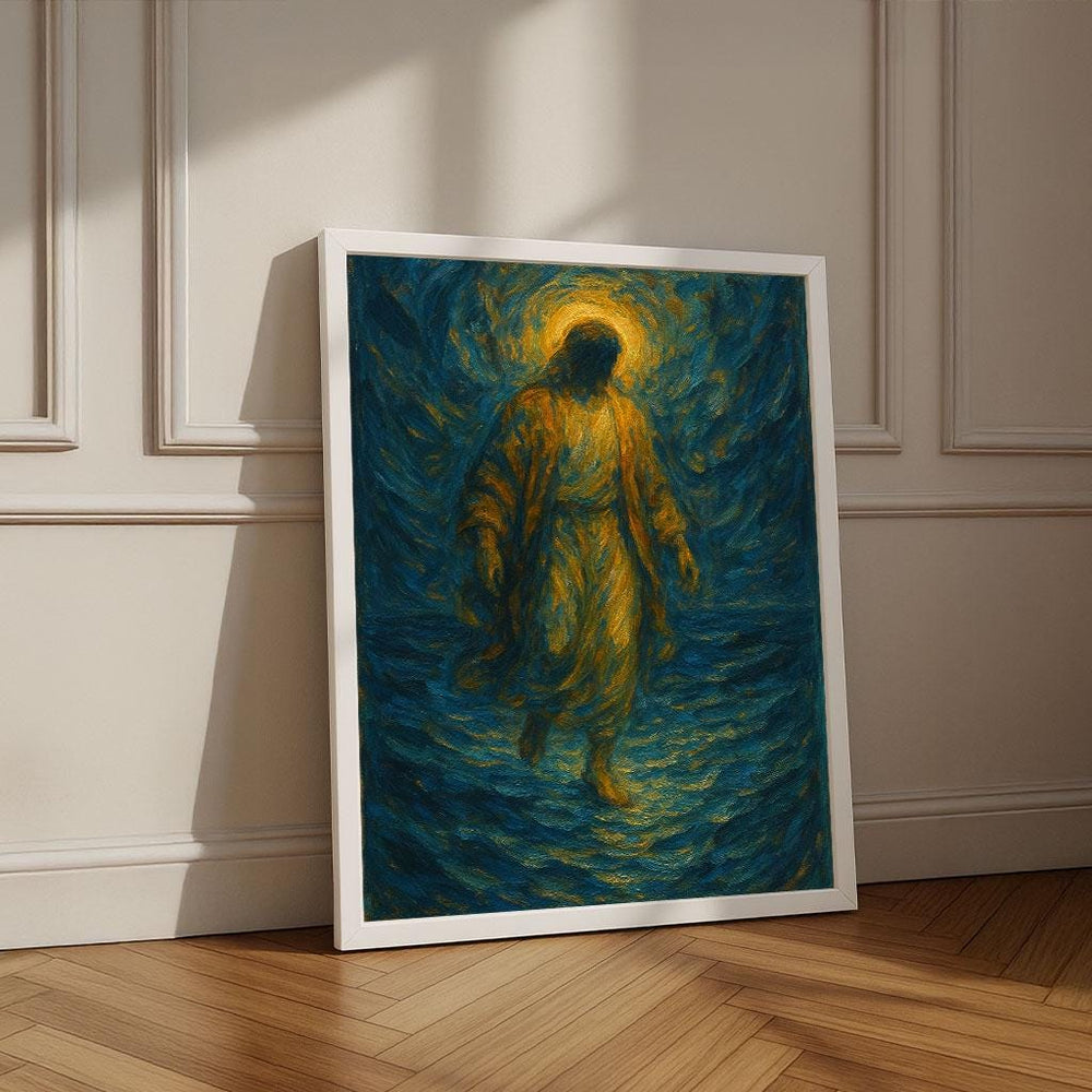 Radiant Jesus Canvas Print | Blue and Gold Inspirational Wall Art