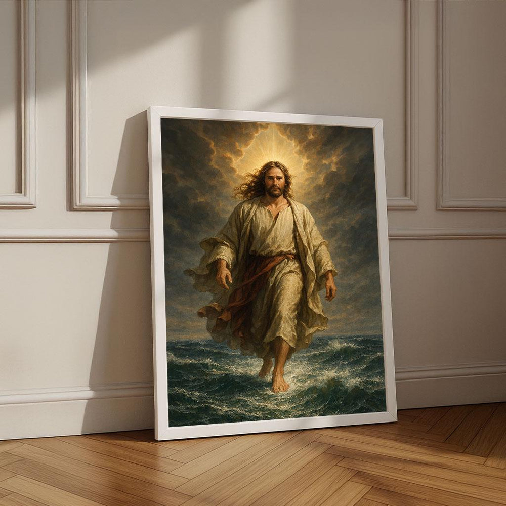 Radiant Jesus Walking on Water Canvas Wall Art Print | Inspirational Living Room Decor | Statement Piece