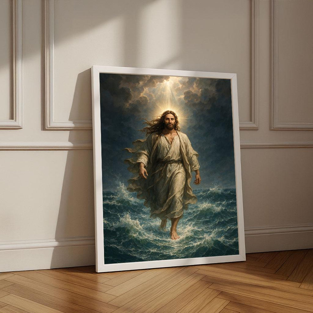 Jesus Walking on Water Canvas Art Print | Inspirational Decor