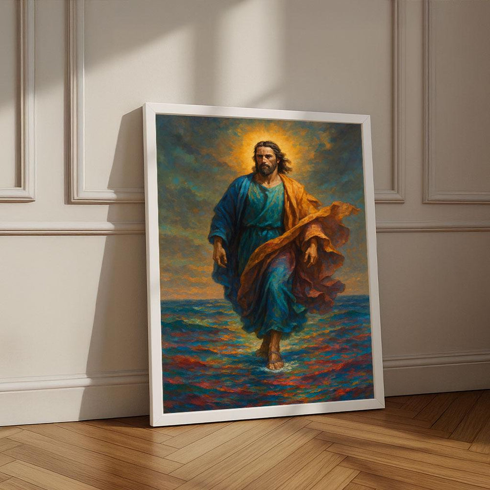 Jesus Walking on Water Canvas Art | Spiritual Wall Decor
