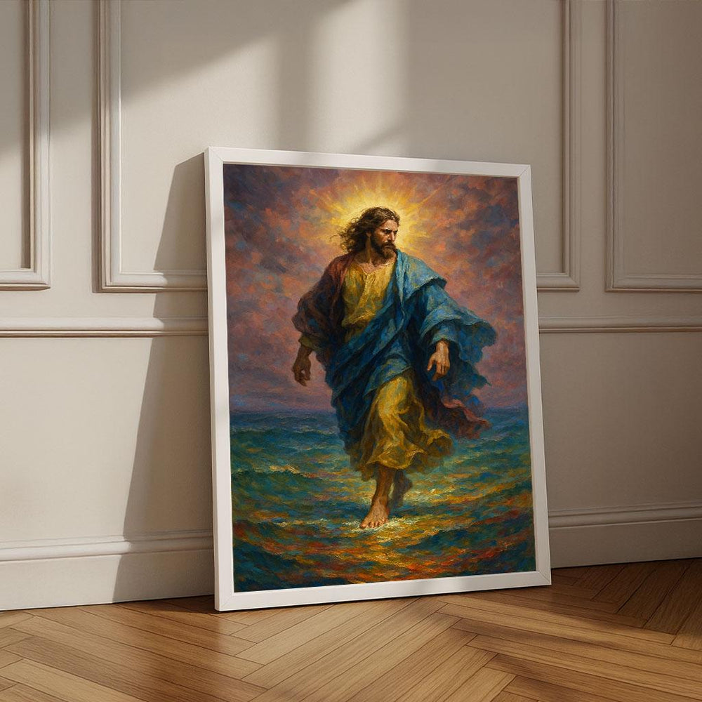 Radiant Jesus Walking on Water Canvas Art | Peaceful Home Decor