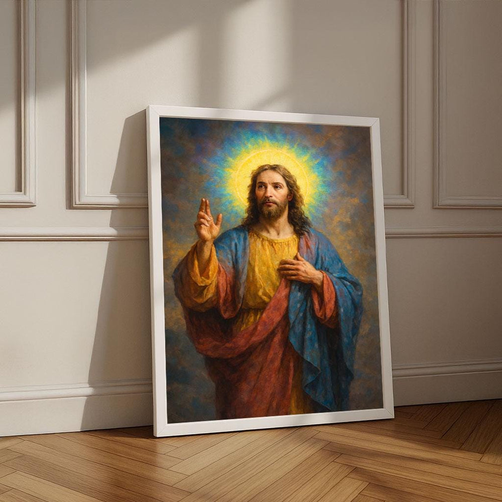 Radiant Jesus with Halo Canvas Wall Art Print | Inspirational Living Room Decor | Statement Piece