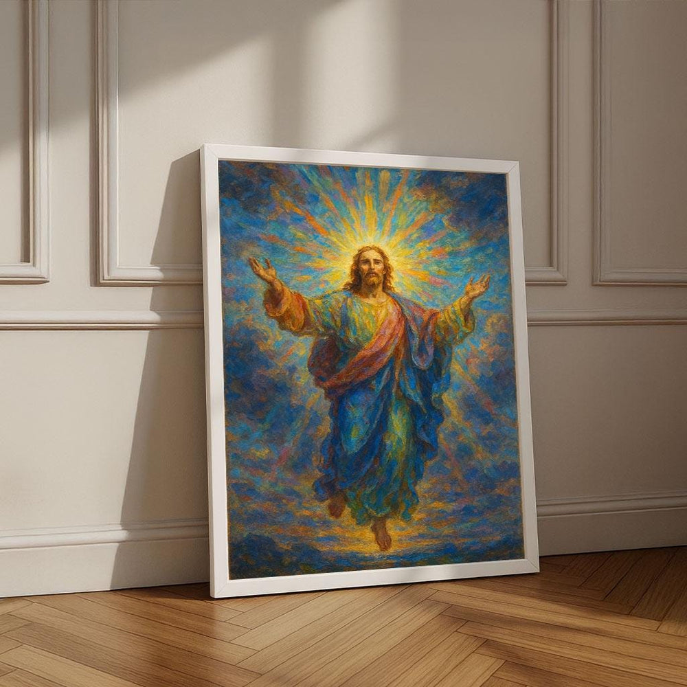 Radiant Jesus Canvas Print | Spiritual Art, Blue and Gold Decor