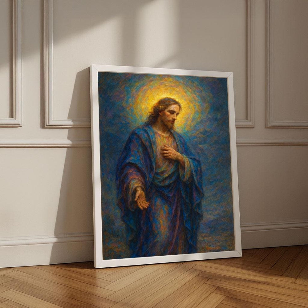 Radiant Jesus with Halo Canvas Wall Art Print | Spiritual Living Room Decor | Statement Piece